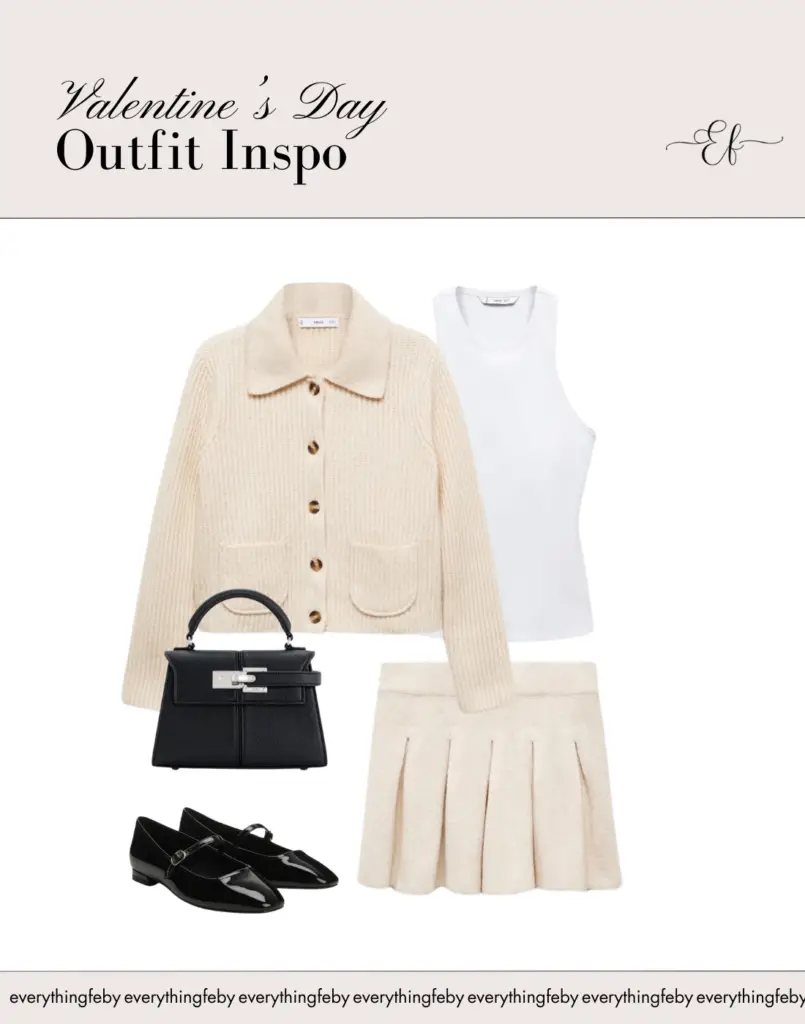 Neutral Valentine Day Outfit With Mini Skirt