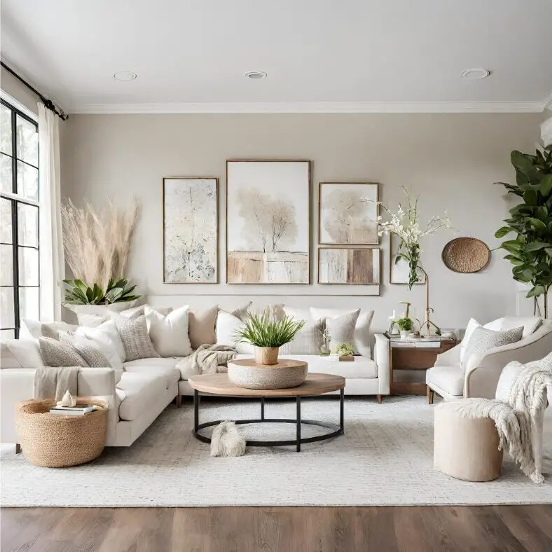 modern living room with spring decor