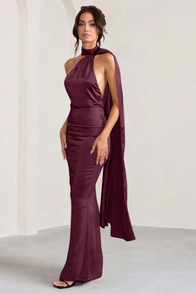 burgundy wedding guest dress