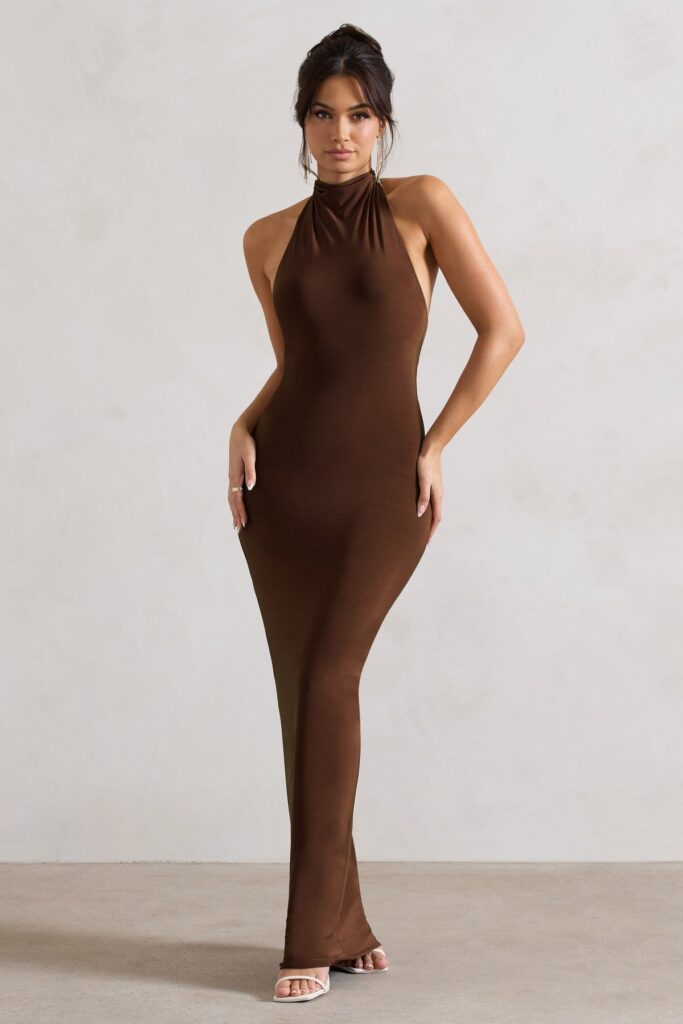 brown wedding guest dress