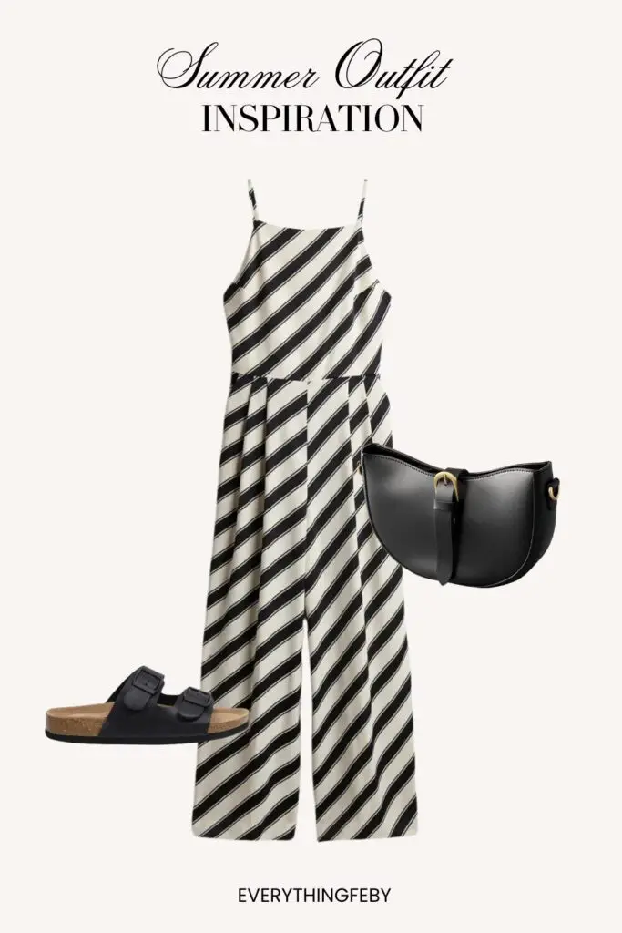 8. Striped Jumpsuit + Crossbody Bag + Sandals + Summer Style